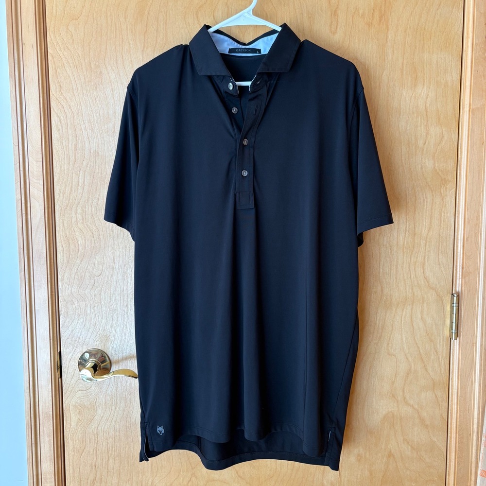 Greyson Polo Shirt Mens Large Black Short Sleeve Performance Golf Wolf Logo